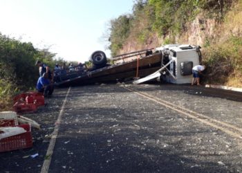 Caminhão carregado de frango tomba  em José de Freitas